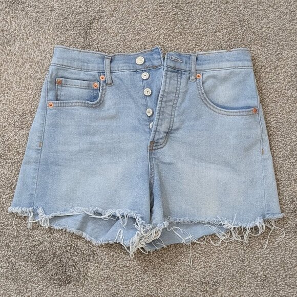 JESSICA SIMPSON Infinite High Waist Blue Denim Cut-Off Button-Fly Shorts Size 27 - Picture 1 of 6